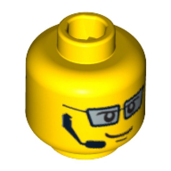 Minifigure, Head Dual Sided Silver Glasses, Headset, Smile / Scared Pattern - Blocked Open Stud