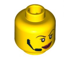 Minifigure, Head Dual Sided Female Red Lips, Headset, Scared / Smile Pattern - Blocked Open Stud