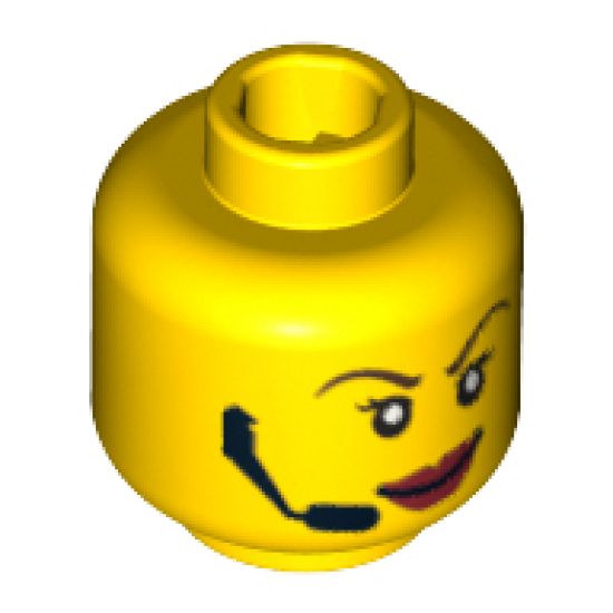 Minifigure, Head Dual Sided Female Red Lips, Headset, Scared / Smile Pattern - Blocked Open Stud