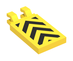 Tile, Modified 2 x 3 with 2 Clips Angled with Black and Yellow Danger Stripes Pattern