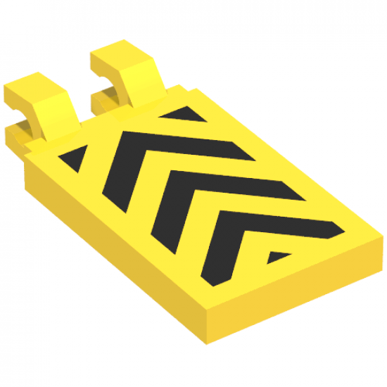 Tile, Modified 2 x 3 with 2 Clips Angled with Black and Yellow Danger Stripes Pattern