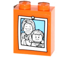 Brick 1 x 2 x 2 with Inside Stud Holder with Female and Boy Minifigure Photograph Pattern (Sticker) - Set 60036