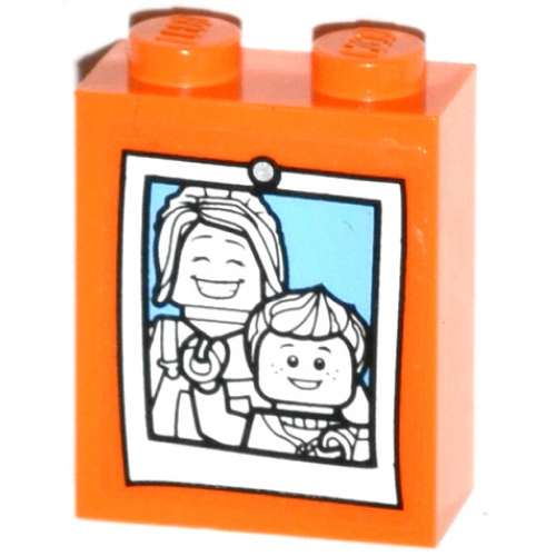 Brick 1 x 2 x 2 with Inside Stud Holder with Female and Boy Minifigure Photograph Pattern (Sticker) - Set 60036