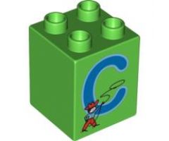 Duplo, Brick 2 x 2 x 2 with Letter C and Cowboy Pattern
