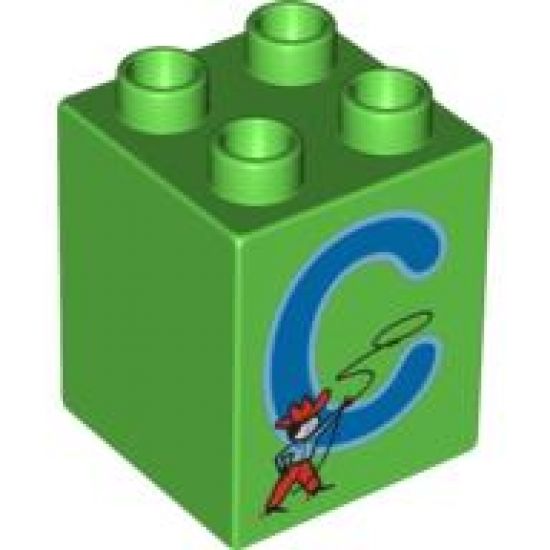 Duplo, Brick 2 x 2 x 2 with Letter C and Cowboy Pattern