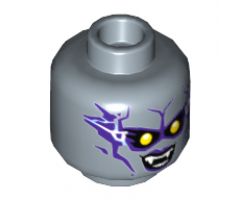 Minifigure, Head Dual Sided Alien Female with Yellow Eyes, Lightning, Purple Lips and Shading, Fangs, Smile / Wink, Lopsided Smirk Pattern - Hollow Stud