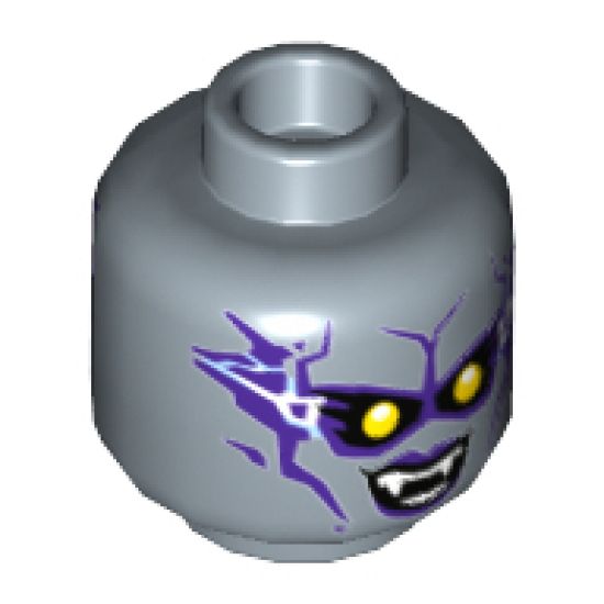Minifigure, Head Dual Sided Alien Female with Yellow Eyes, Lightning, Purple Lips and Shading, Fangs, Smile / Wink, Lopsided Smirk Pattern - Hollow Stud