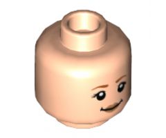 Minifigure, Head Dual Sided Female, Dark Orange Eyebrows, Peach Lips, Grin / Lopsided Smile with Left Eyebrow Raised Pattern - Hollow Stud