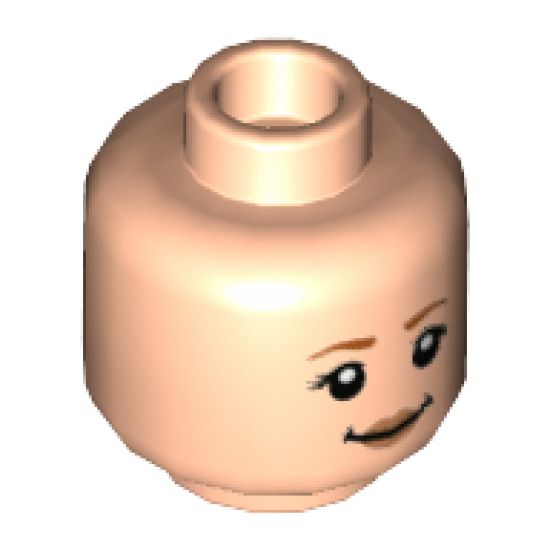 Minifigure, Head Dual Sided Female, Dark Orange Eyebrows, Peach Lips, Grin / Lopsided Smile with Left Eyebrow Raised Pattern - Hollow Stud