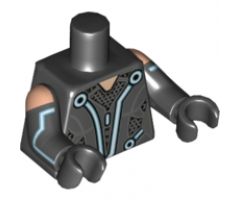 Torso Female with White/Blue Curved Lines and DBG Markings Pattern / Black Arms with Light Nougat Shoulder and Blue Line Pattern / Black Hands