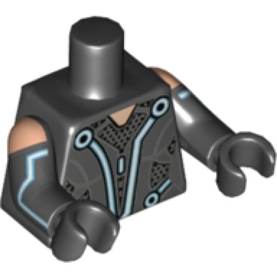Torso Female with White/Blue Curved Lines and DBG Markings Pattern / Black Arms with Light Nougat Shoulder and Blue Line Pattern / Black Hands