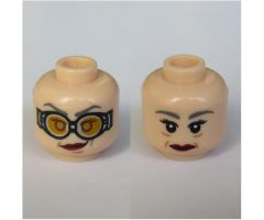 Minifigure, Head Dual Sided Female Dark Bluish Gray Eyebrows, Dark Red Lips, Eyes with Pupils / Goggles Pattern (Madame Hooch) - Hollow Stud