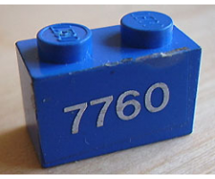 Brick 1 x 2 with White '7760' Pattern (Sticker) - Set 7760