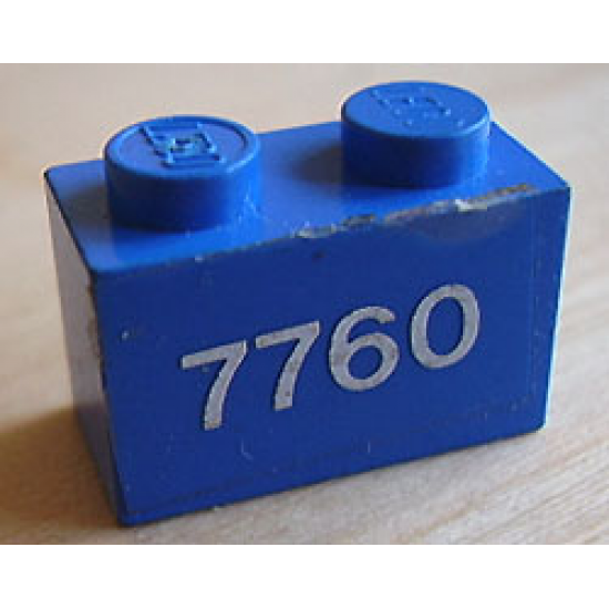 Brick 1 x 2 with White '7760' Pattern (Sticker) - Set 7760