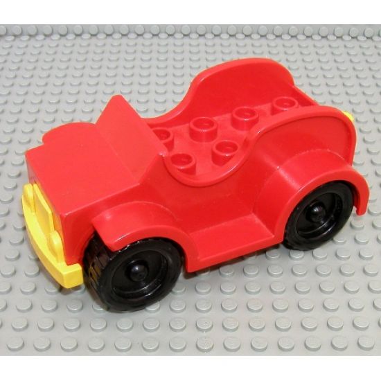 Duplo, Vehicle Car with 2 x 4 Studs and Running Boards, Yellow Bumper, Black Wheels