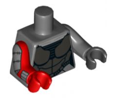 Torso Batman Female Armor Silver Plate Pattern / Dark Bluish Gray Arm and Black Hand Left / Red Arm with Armor Pattern and Red Hand Right