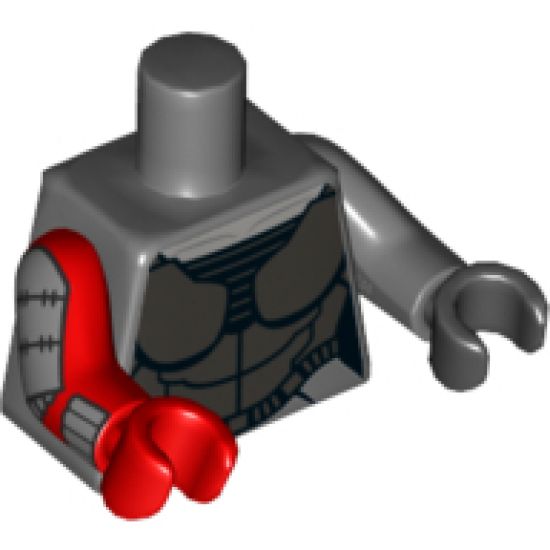 Torso Batman Female Armor Silver Plate Pattern / Dark Bluish Gray Arm and Black Hand Left / Red Arm with Armor Pattern and Red Hand Right