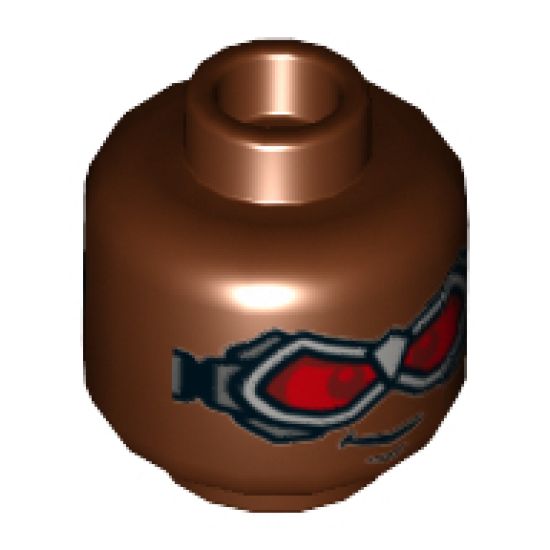 Minifigure, Head Dual Sided Glasses with Silver Goggles and Red Lenses, Smile / Angry Pattern - Hollow Stud