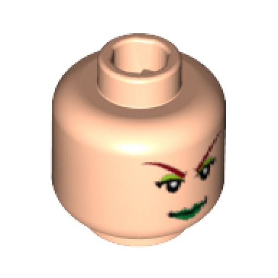 Minifigure, Head Female with Green Lips and Red Eyebrows Pattern (Poison Ivy) - Blocked Open Stud