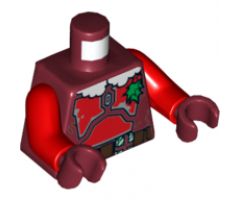 Torso SW Mandalorian Armor Plates Red with Holly and White Fur Collar Pattern (Santa Jango Fett) / Red Arms / Dark Red Hands