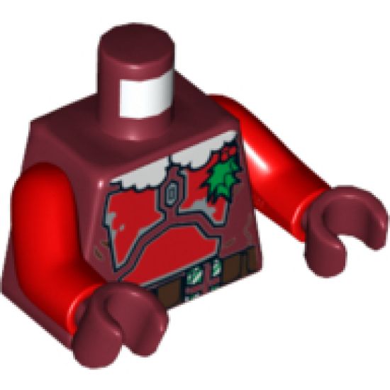 Torso SW Mandalorian Armor Plates Red with Holly and White Fur Collar Pattern (Santa Jango Fett) / Red Arms / Dark Red Hands