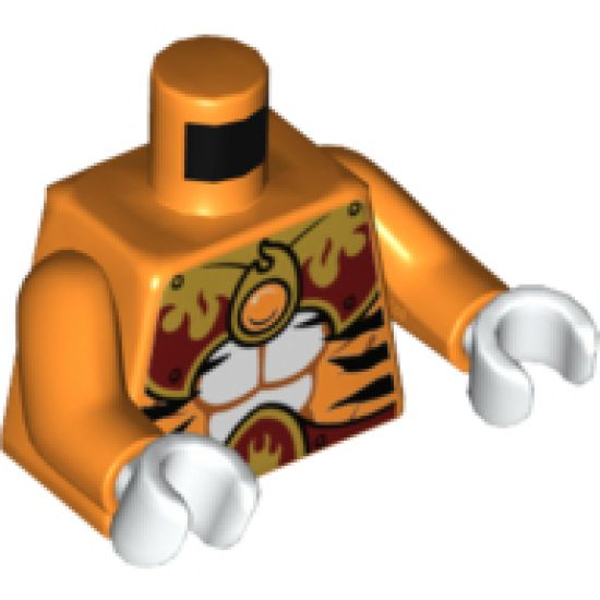 Torso Black Tiger Stripes, Dark Red and Gold Armor and Fire Chi Emblem Pattern / Orange Arms / White Hands