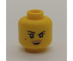 Minifigure, Head Dual Sided Female Black Eyebrows, Beauty Mark, Smile / HUD with Black Screen, Medium Azure Highlights Pattern - Hollow Stud