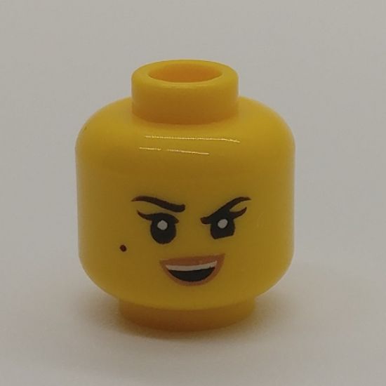 Minifigure, Head Dual Sided Female Black Eyebrows, Beauty Mark, Smile / HUD with Black Screen, Medium Azure Highlights Pattern - Hollow Stud