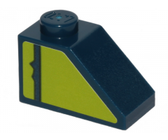 Slope 45 2 x 1 with Dark Blue Stripe on Lime Background Pattern Model Left Side (Sticker) - Set 70839