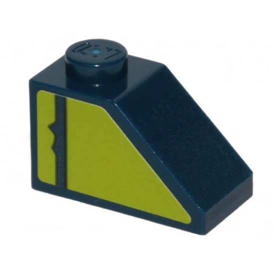 Slope 45 2 x 1 with Dark Blue Stripe on Lime Background Pattern Model Left Side (Sticker) - Set 70839