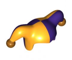 Minifigure, Headgear Jester's Cap with Dark Purple Left Side and Gold Pom Poms Pattern