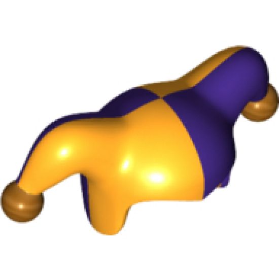Minifigure, Headgear Jester's Cap with Dark Purple Left Side and Gold Pom Poms Pattern