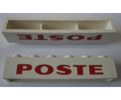 Brick 1 x 6 without Bottom Tubes with Cross Side Supports with Red 'POSTE' Pattern