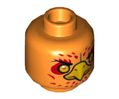 Minifigure, Head Dual Sided Alien Chima Phoenix with Orange Eyes, Circles, Red Feathers and Yellow Beak, Neutral / Stern Pattern (Frax) - Hollow Stud