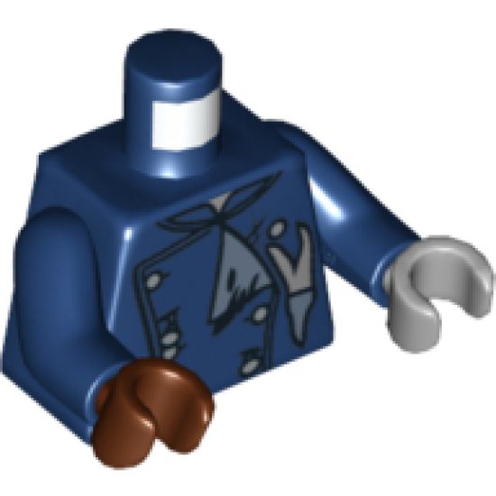 Torso Monster Fighters Jacket Double Breasted, Tattered with Buttons Pattern / Dark Blue Arms / Reddish Brown Hand Right / Light Bluish Gray Hand Left