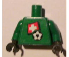 Torso Soccer Swiss Goalie, Swiss Flag Sticker Front, White Number Sticker Back (specify number in listing) / Green Arms / Black Hands
