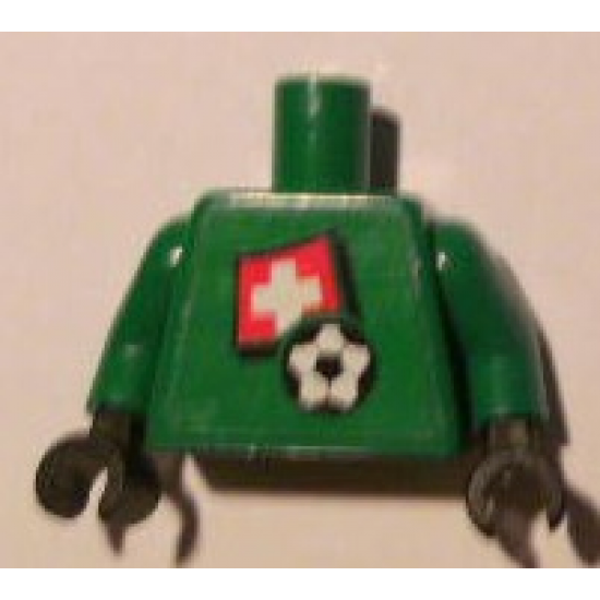 Torso Soccer Swiss Goalie, Swiss Flag Sticker Front, White Number Sticker Back (specify number in listing) / Green Arms / Black Hands