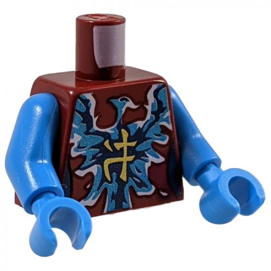 Torso Ninjago Female Dark Blue and Dark Azure Electric Phoenix and Yellow Ninjago Logogram 'Water' Pattern / Dark Azure Arms / Dark Azure Hands