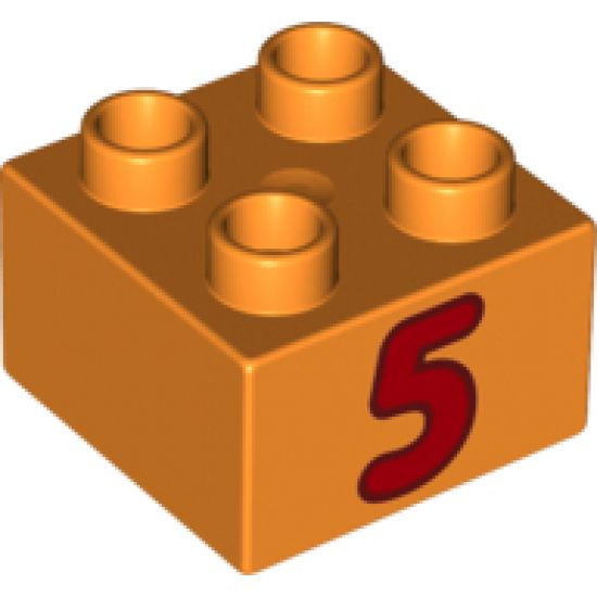 Duplo, Brick 2 x 2 with Number 5 Red Pattern