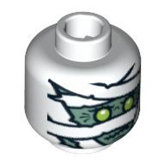Minifigure, Head Alien with Mummy Green Face Pattern - Blocked Open Stud