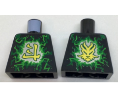 Torso Ninjago Green and Lime Airjitzu Electricity and Gold Ninjago Logogram 'Energy', Dragon Symbol on Back Pattern