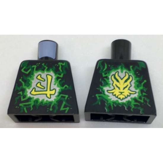 Torso Ninjago Green and Lime Airjitzu Electricity and Gold Ninjago Logogram 'Energy', Dragon Symbol on Back Pattern