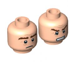 Minifigure, Head Dual Sided LotR Gimli Bushy Brown Eyebrows, Sad / Grimacing Pattern - Hollow Stud