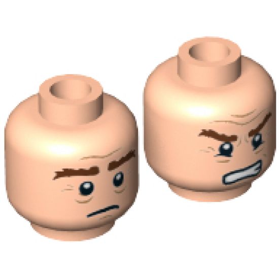 Minifigure, Head Dual Sided LotR Gimli Bushy Brown Eyebrows, Sad / Grimacing Pattern - Hollow Stud