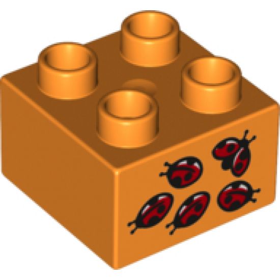 Duplo, Brick 2 x 2 with 5 Ladybugs Pattern