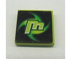 Tile 2 x 2 with Lowercase Letter m and Green Swirl on Black Background Pattern