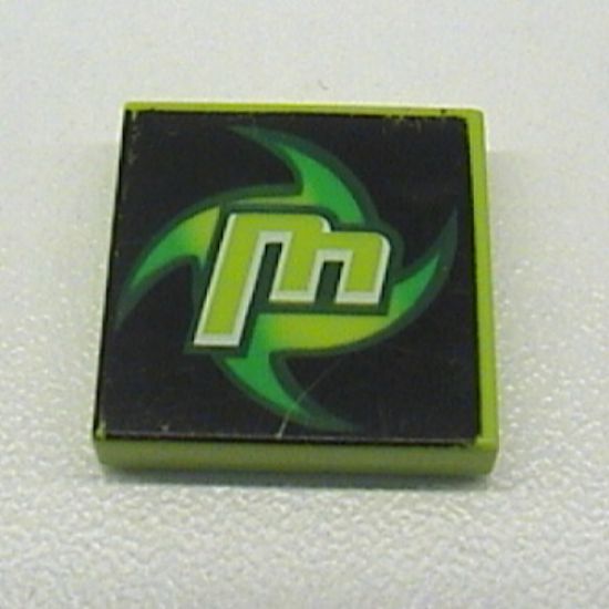 Tile 2 x 2 with Lowercase Letter m and Green Swirl on Black Background Pattern