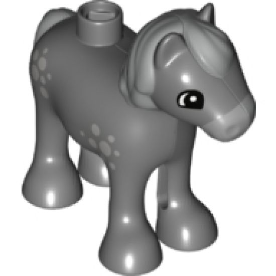 Duplo, Animal Horse Baby Foal Pony with Small Light Bluish Gray Spots, Mane and Tail Pattern