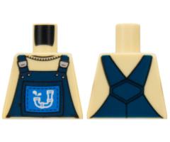 Torso Overalls Blue over Crew Neck Shirt with Drainpipe Pattern