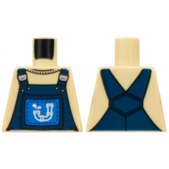 Torso Overalls Blue over Crew Neck Shirt with Drainpipe Pattern